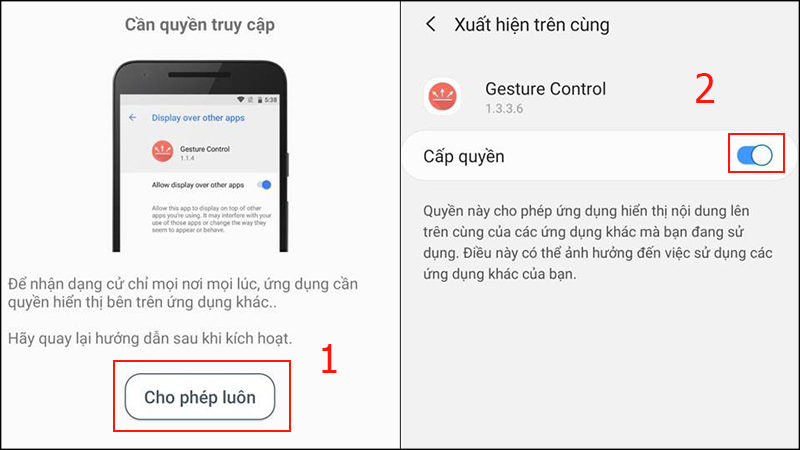 Cấp quyền cho ứng dụng